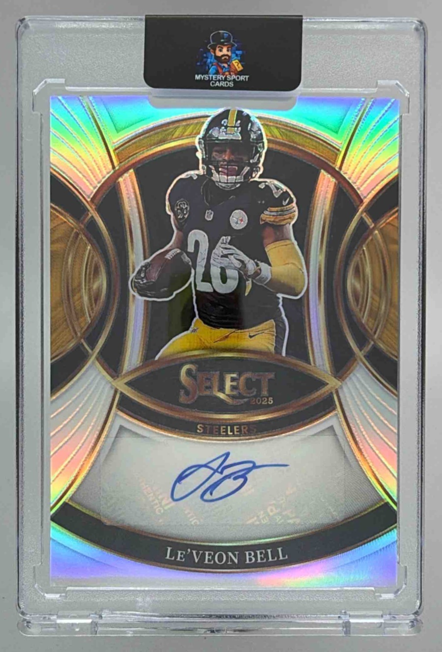 Card image for 2025 Panini Select Le'Veon Bell Signatures Silver Prizm #SP-LBL Auto Steelers