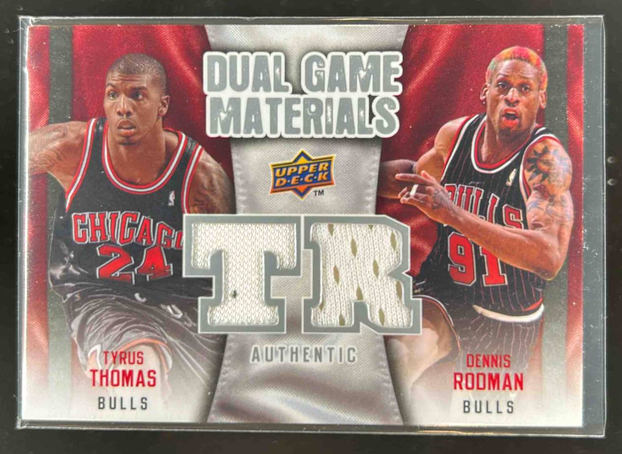 Card image for 2009-10 Upper Deck Dennis Rodman / Tyrus Thomas MEM Dual Game Materials #DG-RT