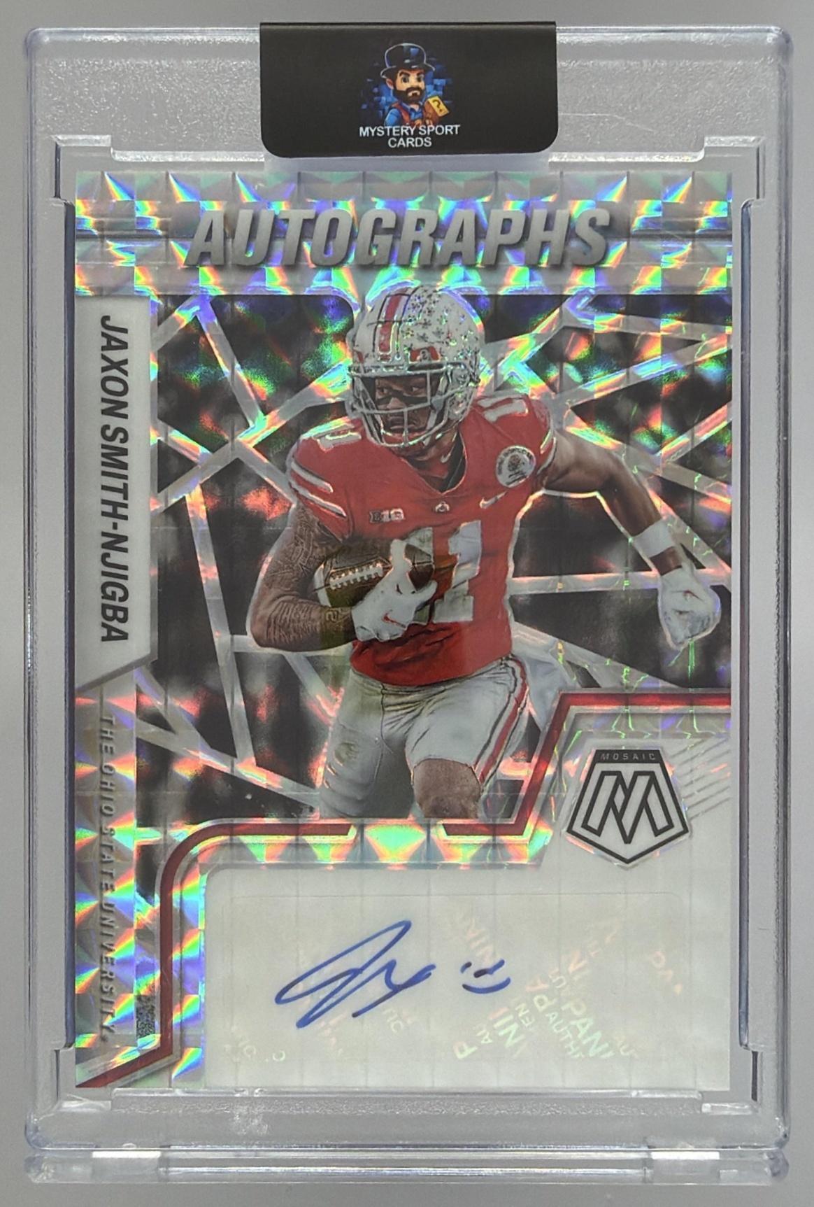 Card image for 2023 Panini Mosaic Draft Picks Jaxon Smith-Njigba Auto Mosaic Silver #AM-JSN RC Buckeyes