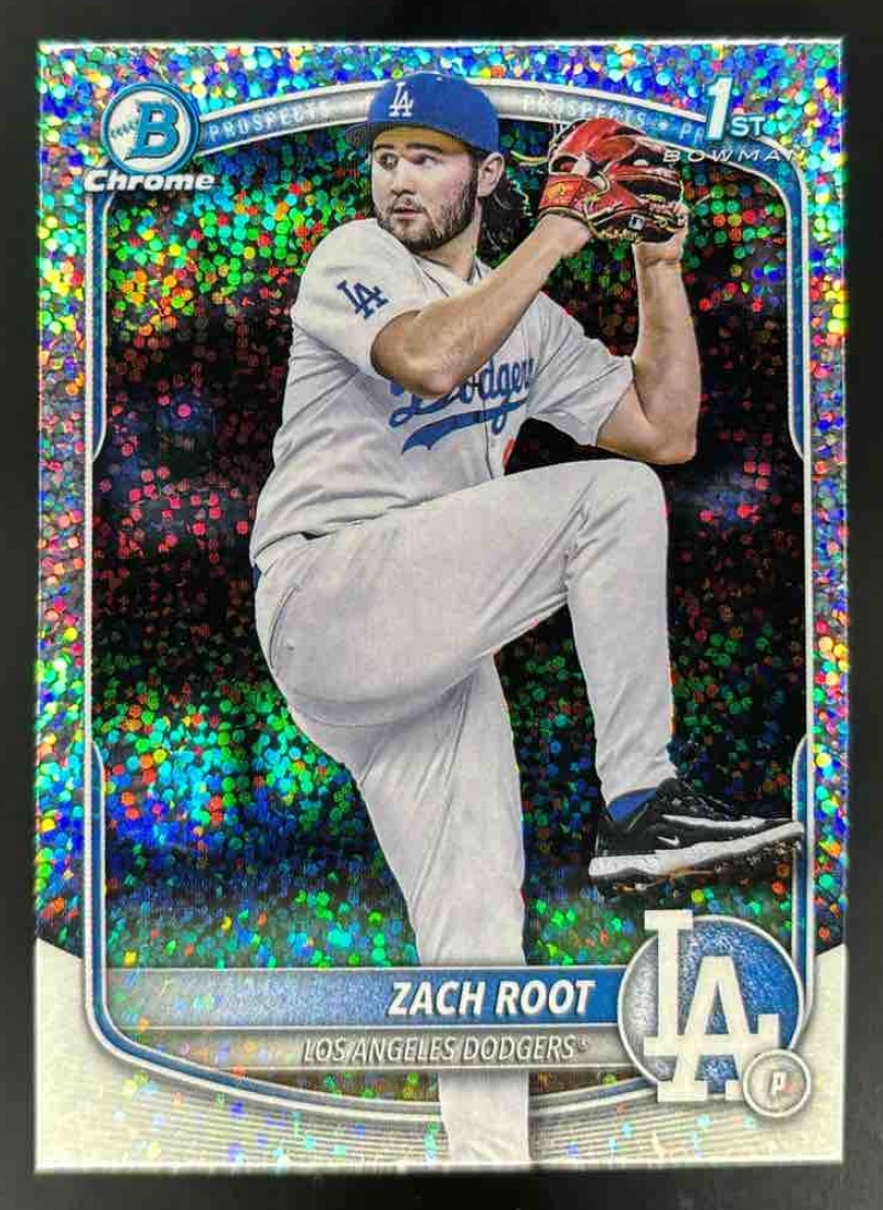 Card image for 2025 Bowman Draft Zach Root Chrome Sparkle Refractor #BDC-22 Dodgers