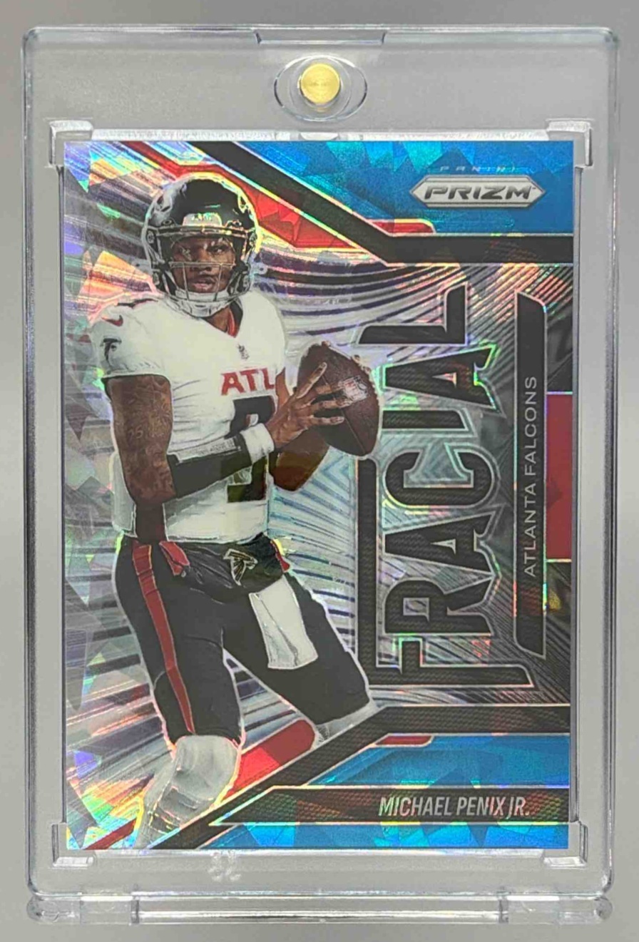 Card image for 2025 Panini Prizm Michael Penix Jr. Fractal Blue Ice /99 #10 Falcons