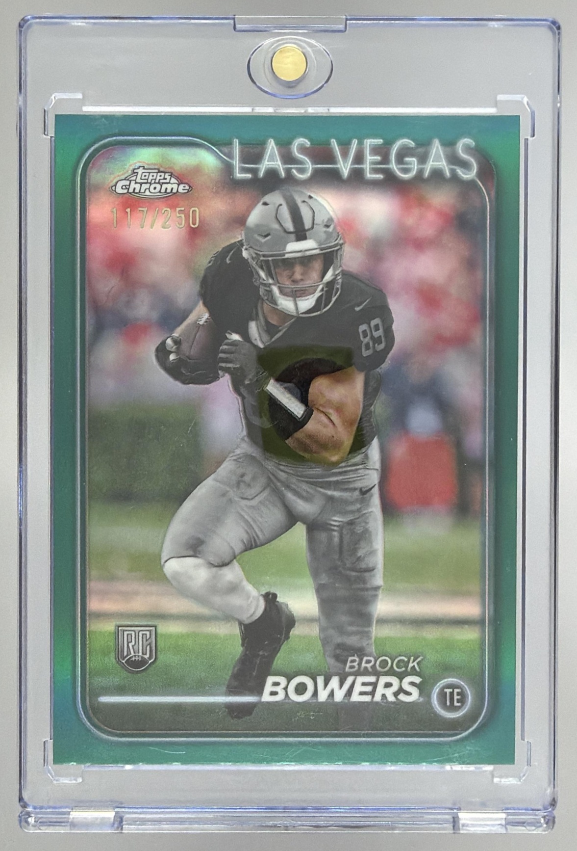 Card image for 2024 Topps Chrome Brock Bowers Teal Refractor /250 #207 RC Raiders