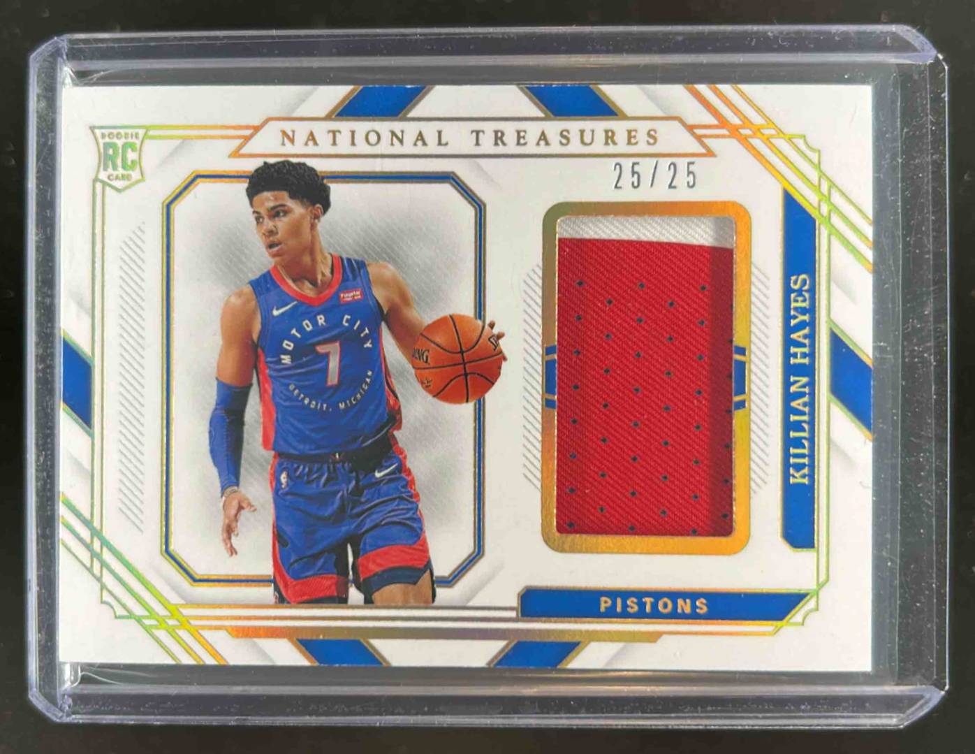 Card image for 2020-21 Panini National Treasures Killian Hayes Rookie Materials Prime 25 /25 #RM1-KLH MEM RC