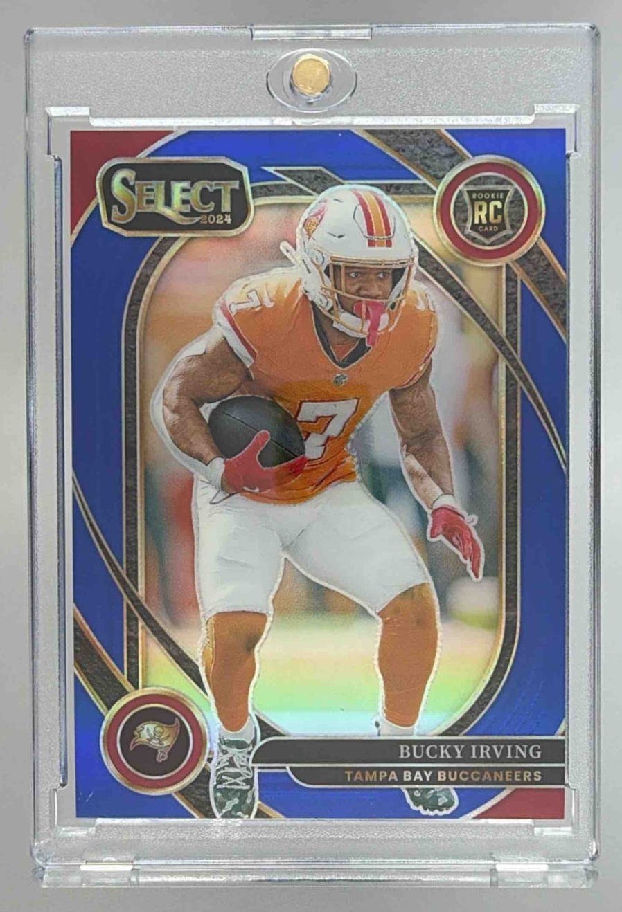 Card image for 2024 Panini Select Bucky Irving Club Blue Prizm /99 #239 RC Buccaneers