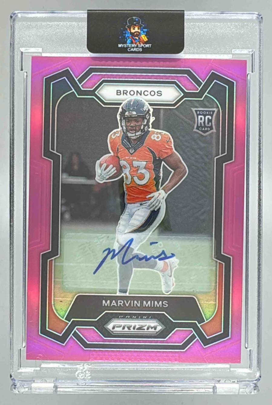 Card image for 2023 Panini Football Prizm Marvin Mims Auto Silver #327 RC Denver Broncos