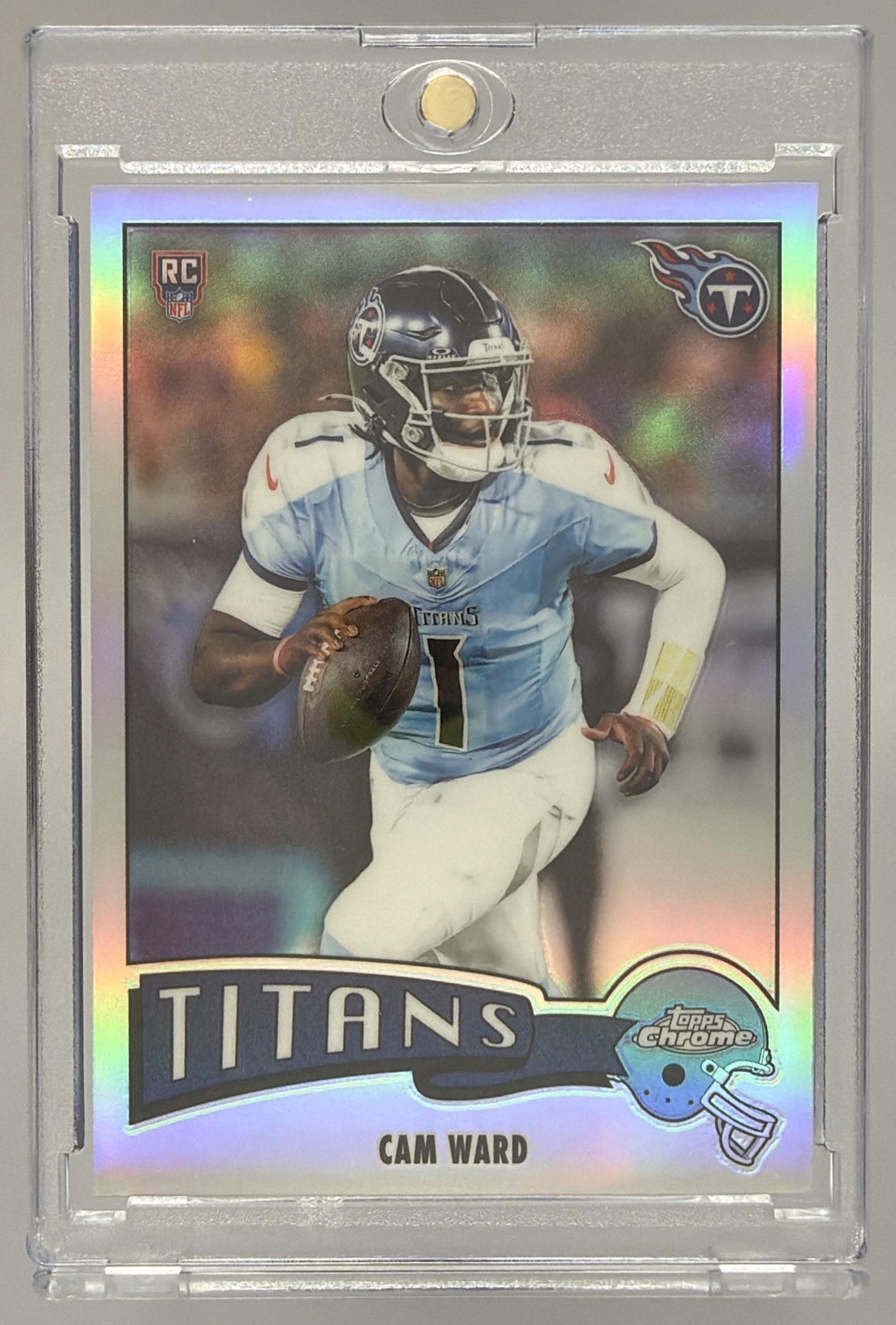 Card image for 2025 Topps Football Chrome Cam Ward 1975 Refractor #1975-33 RC Tennessee Titans