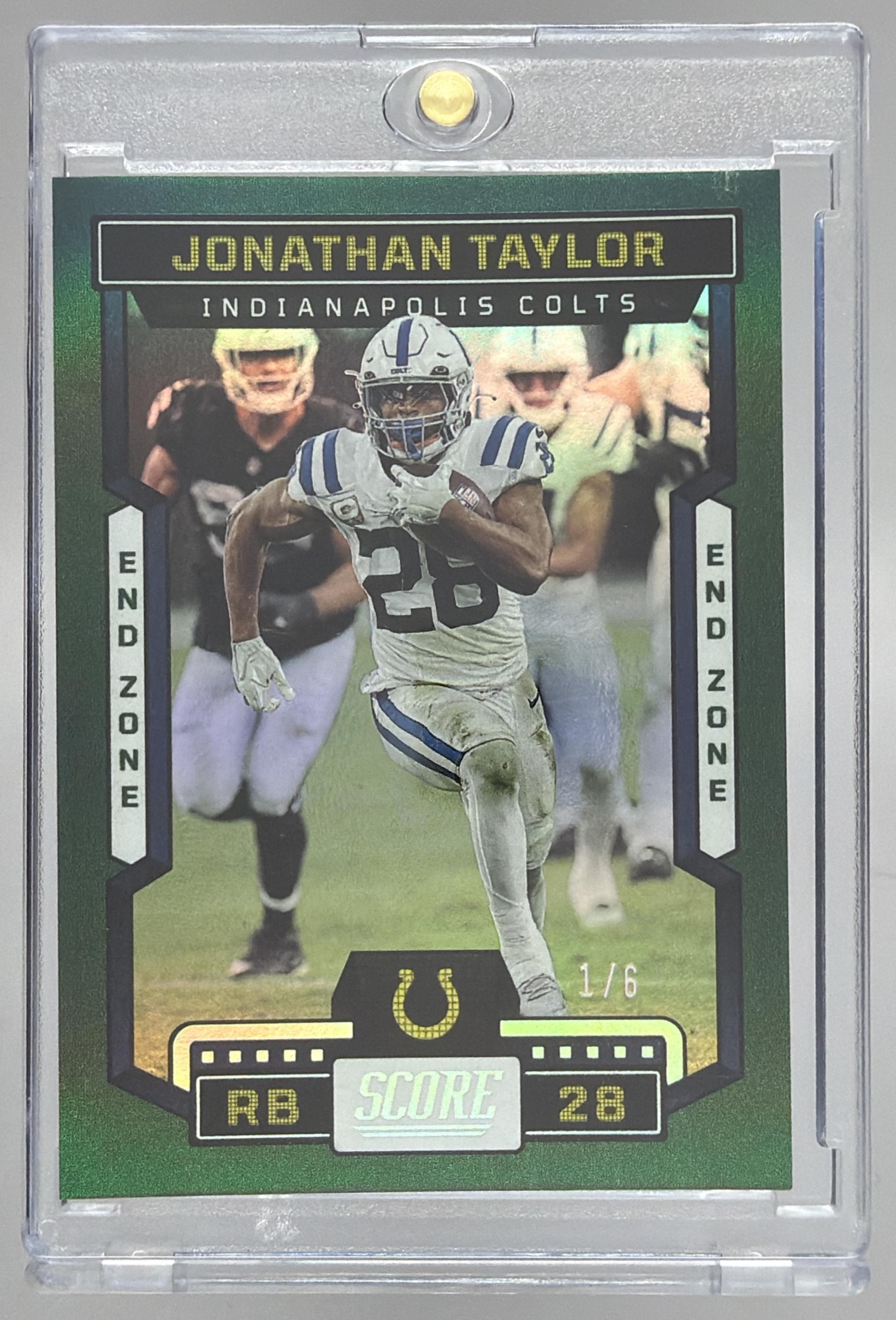 Card image for 2023 Panini Football Score Jonathan Taylor End Zone /6 #9 Indianapolis Colts