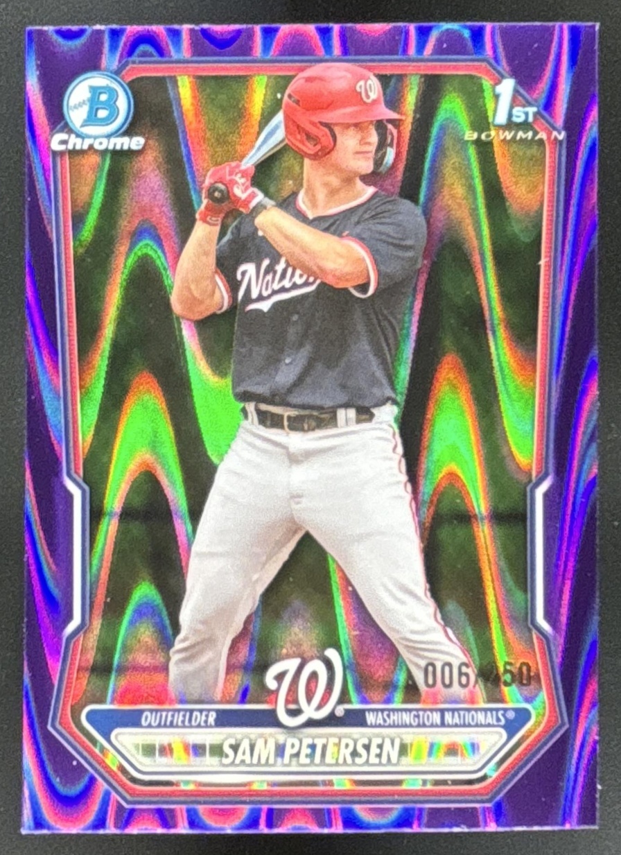Card image for 2026 Bowman Sam Petersen Chrome Purple RayWave Refractor /250 1st Prospect