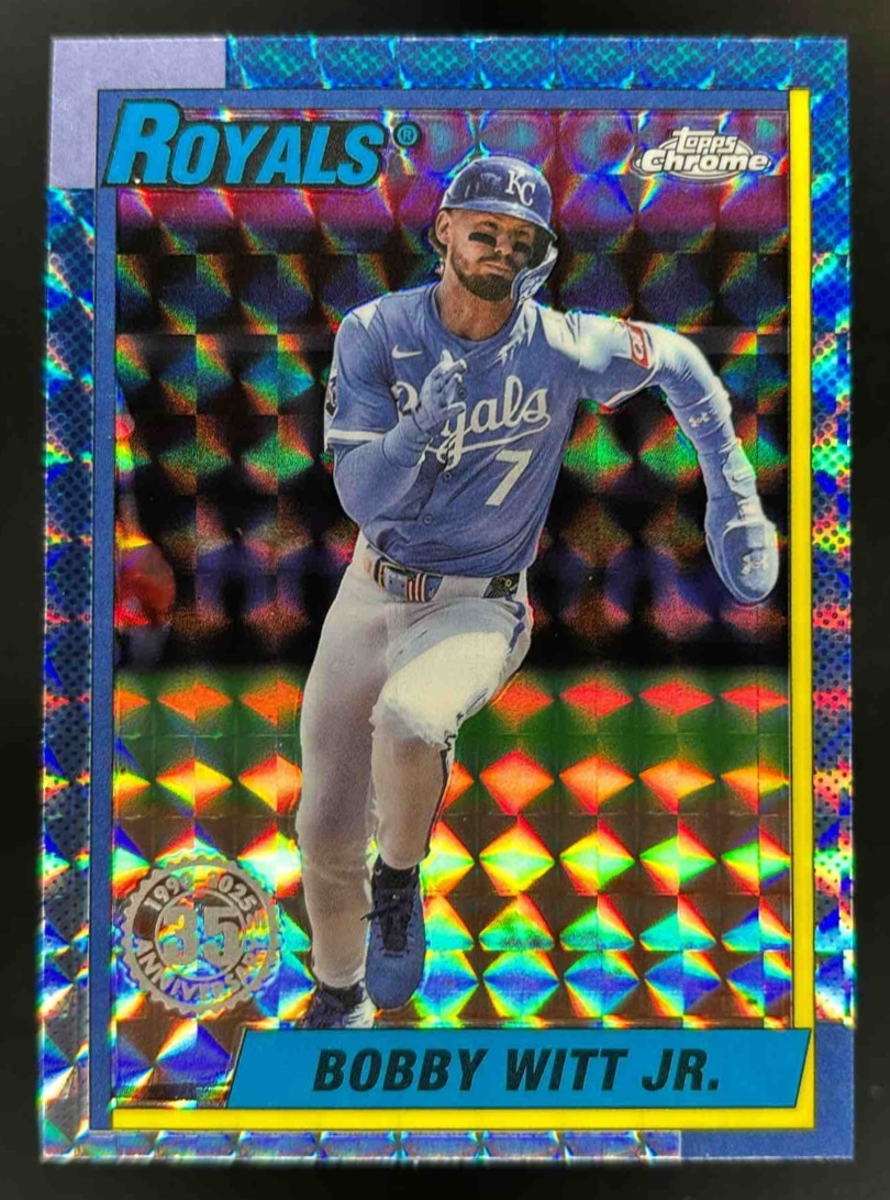 Card image for 2025 Topps Chrome Update Bobby Witt Jr. 1990 Geometric Refractor #90CU-2 Royals