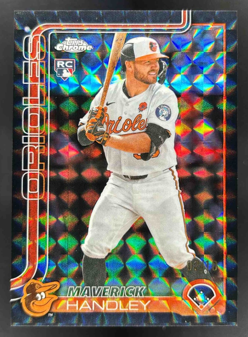 Card image for 2025 Topps Chrome Update Maverick Handley Black Geometric Refractor /10 RC