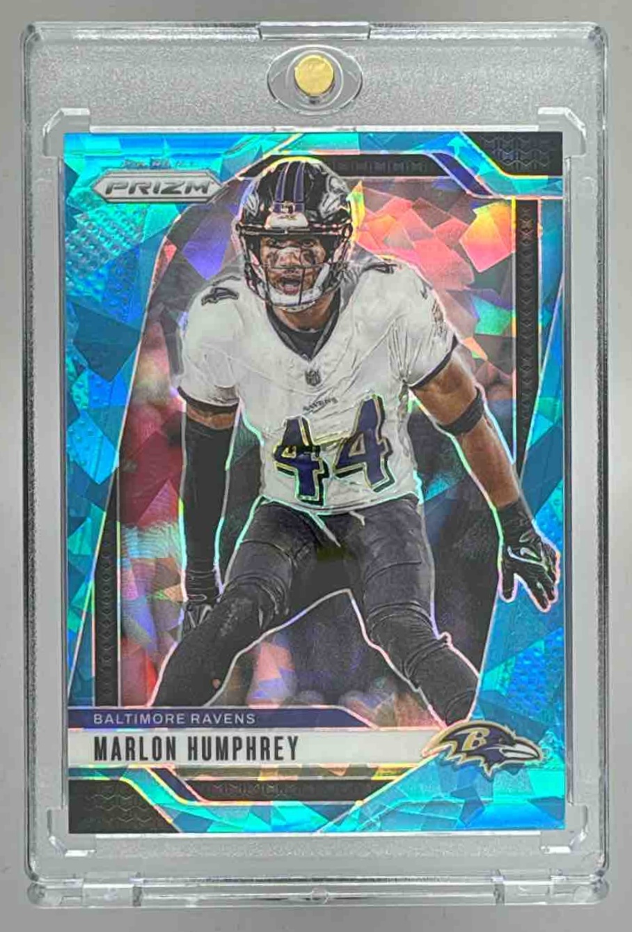 Card image for 2024 Panini Football Prizm Marlon Humphrey Blue Ice /99 #24 Baltimore Ravens