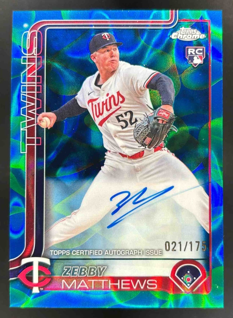 Card image for 2025 Topps Chrome Update Zebby Matthews Lava Lamp Auto Blue/Green Refractor /175