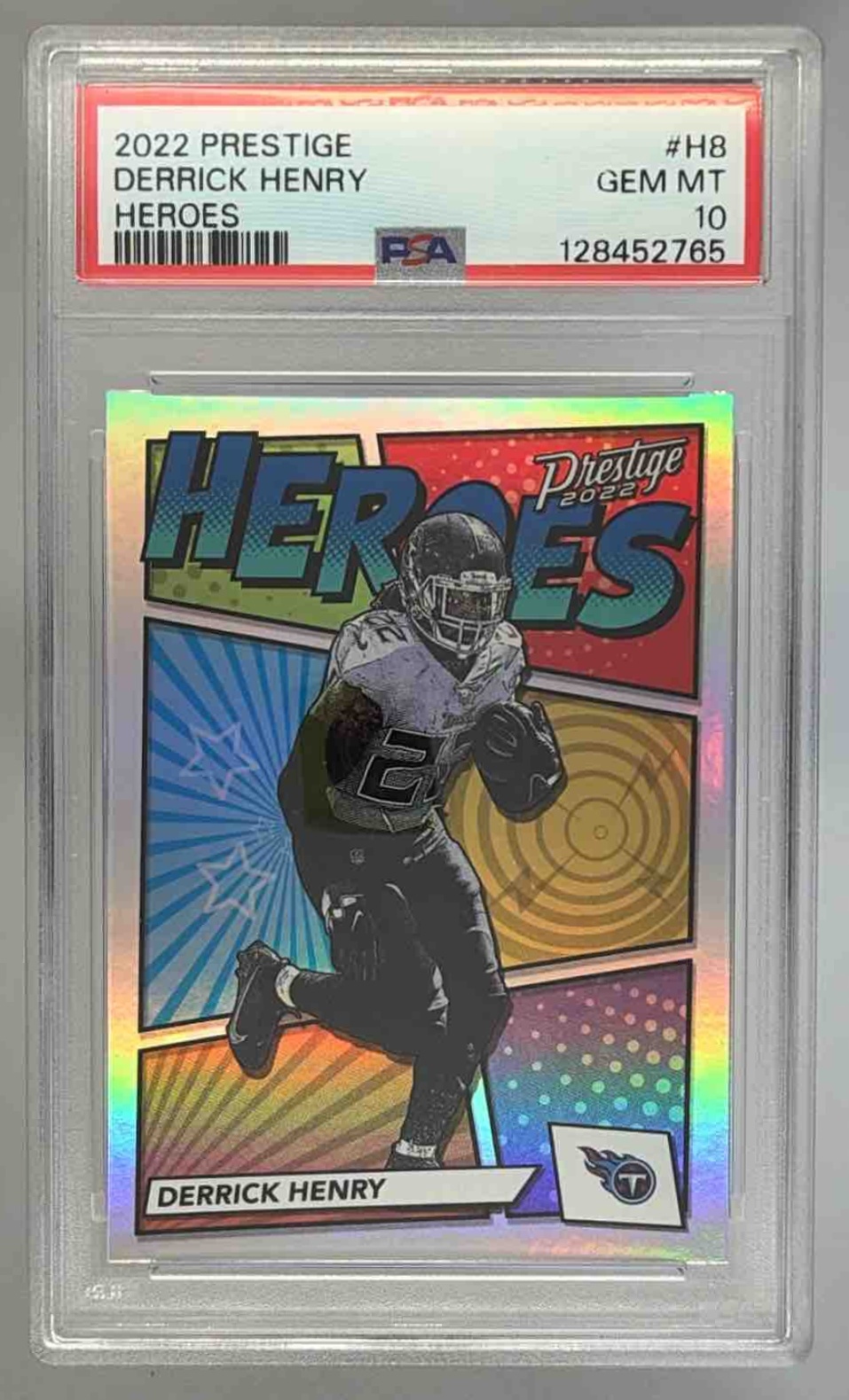 Card image for 2022 Panini Prestige Derrick Henry Heroes Xtra Points Pink /50 #H-8 Titans
