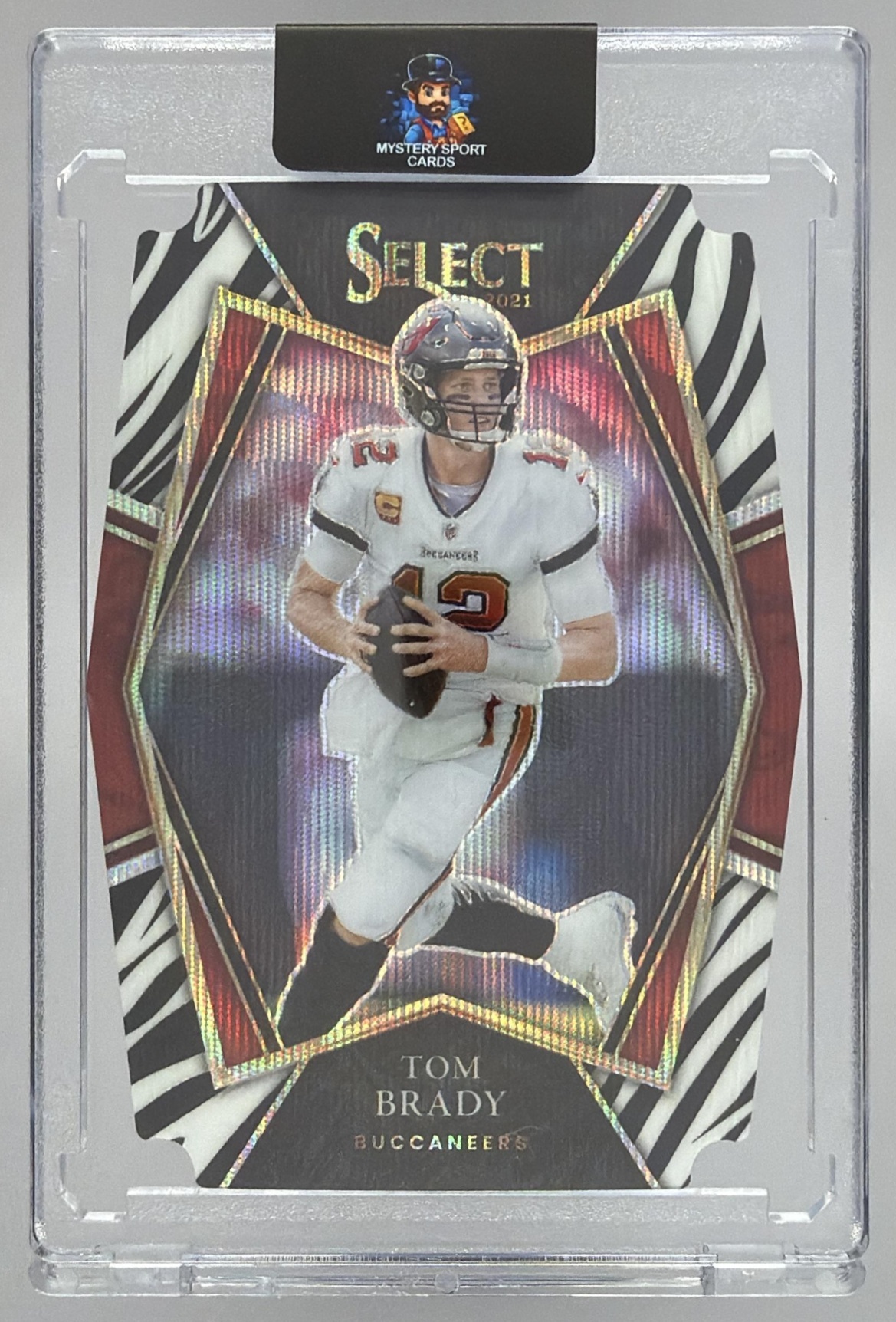 Card image for 2021 Panini Select Tom Brady Zebra Prizm Die Cut #101 Premier Level Buccaneers