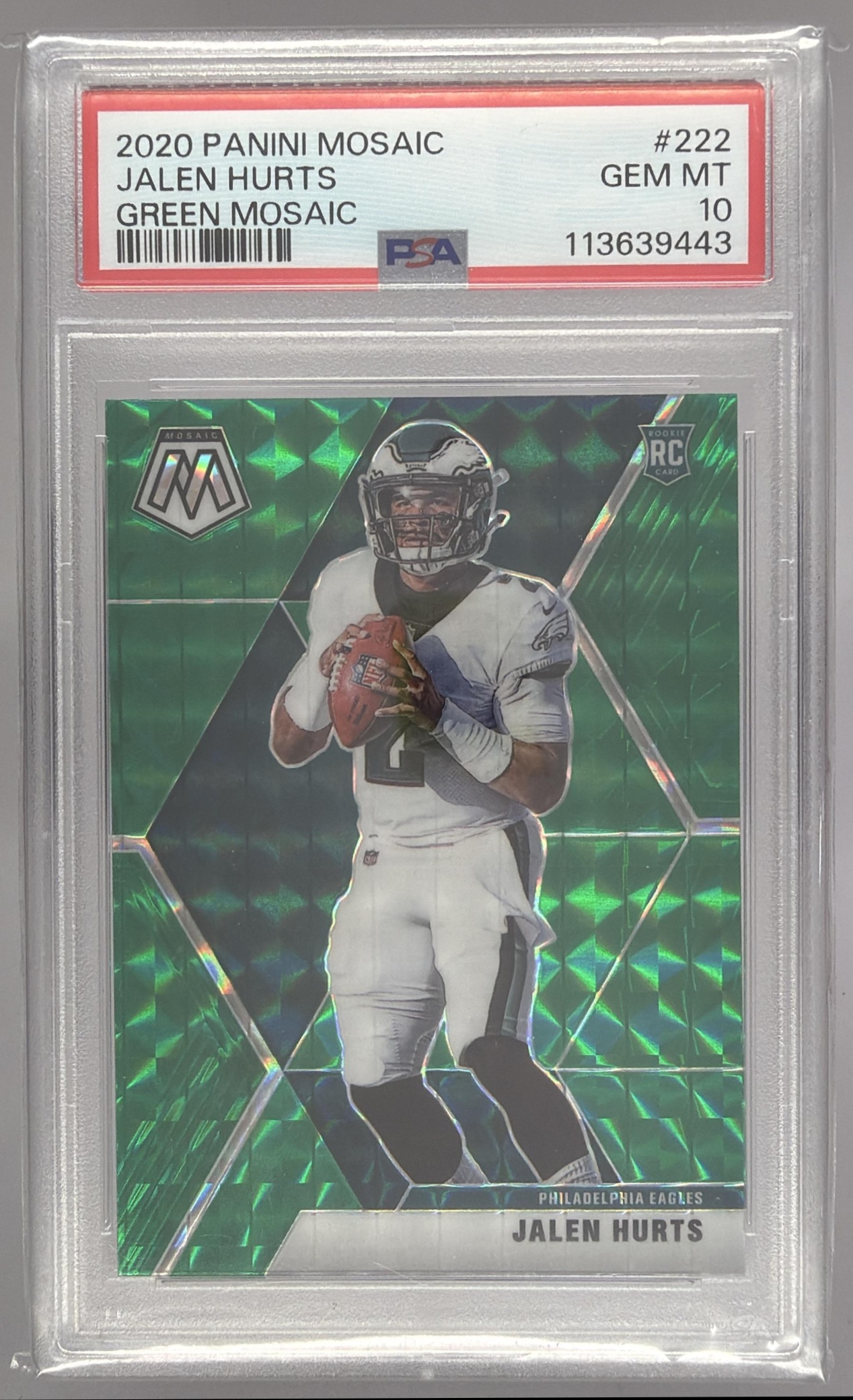 Card image for 2020 Panini Football Mosaic Jalen Hurts Mosaic Prizm #222 RC Philadelphia Eagles