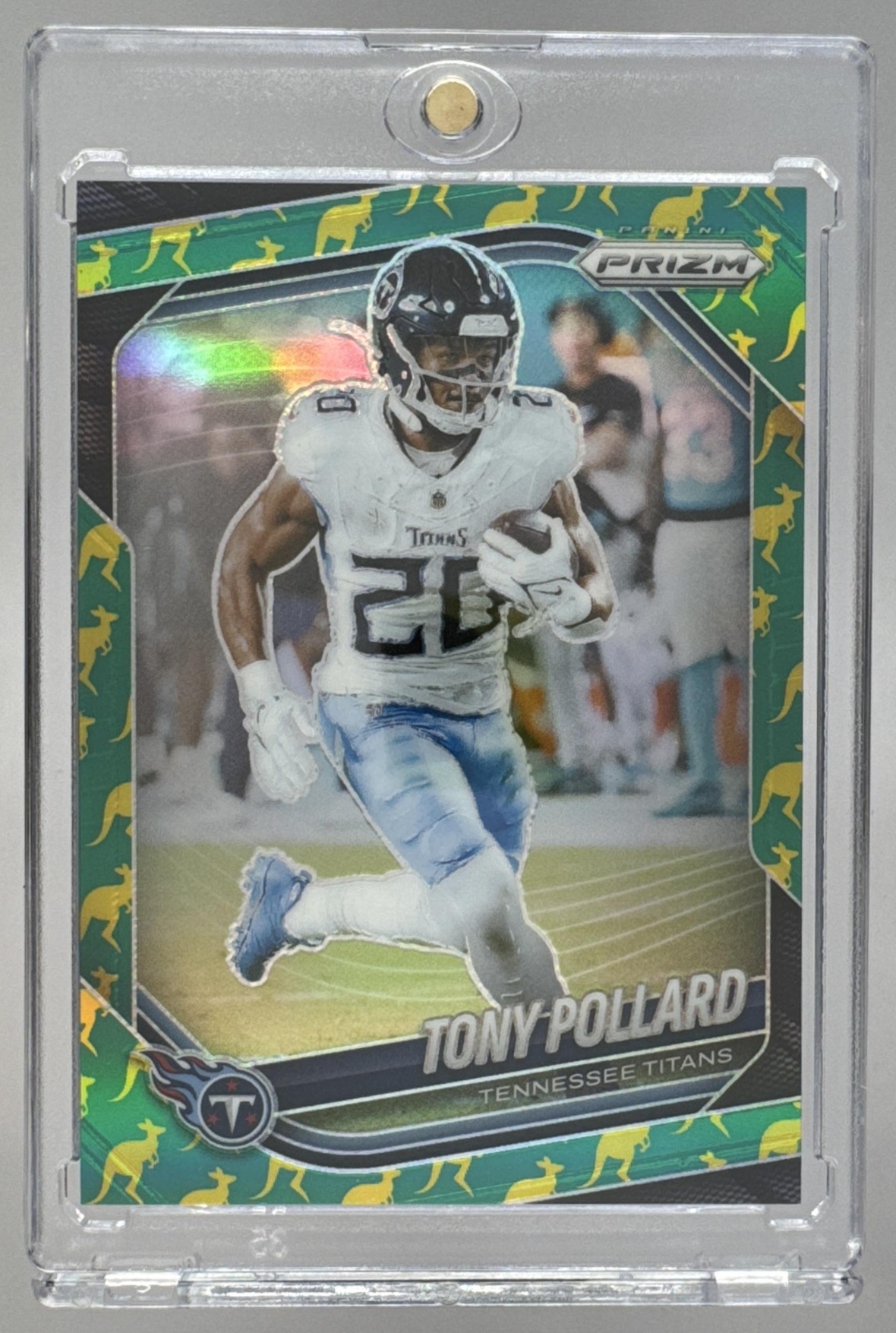 Card image for 2025 Panini Football Prizm Tony Pollard Kangaroo /61 #232 Tennessee Titans