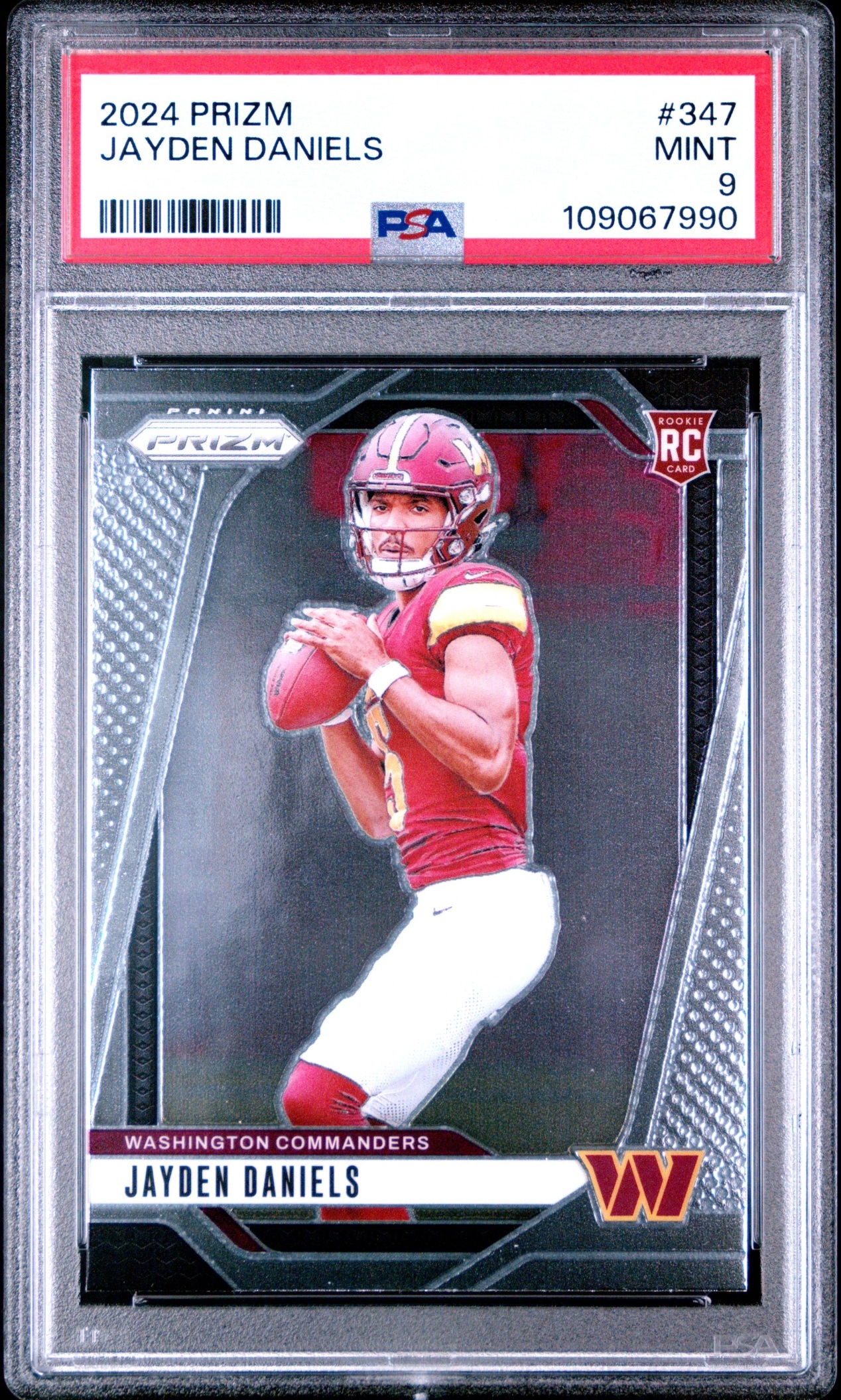 Card image for 2024 Panini Football Prizm Jayden Daniels #347 RC Washington Commanders