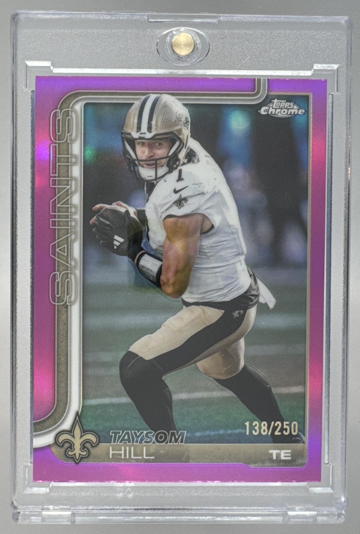 Card image for 2025 Topps Chrome Taysom Hill Pink Refractor /250 #222 Saints