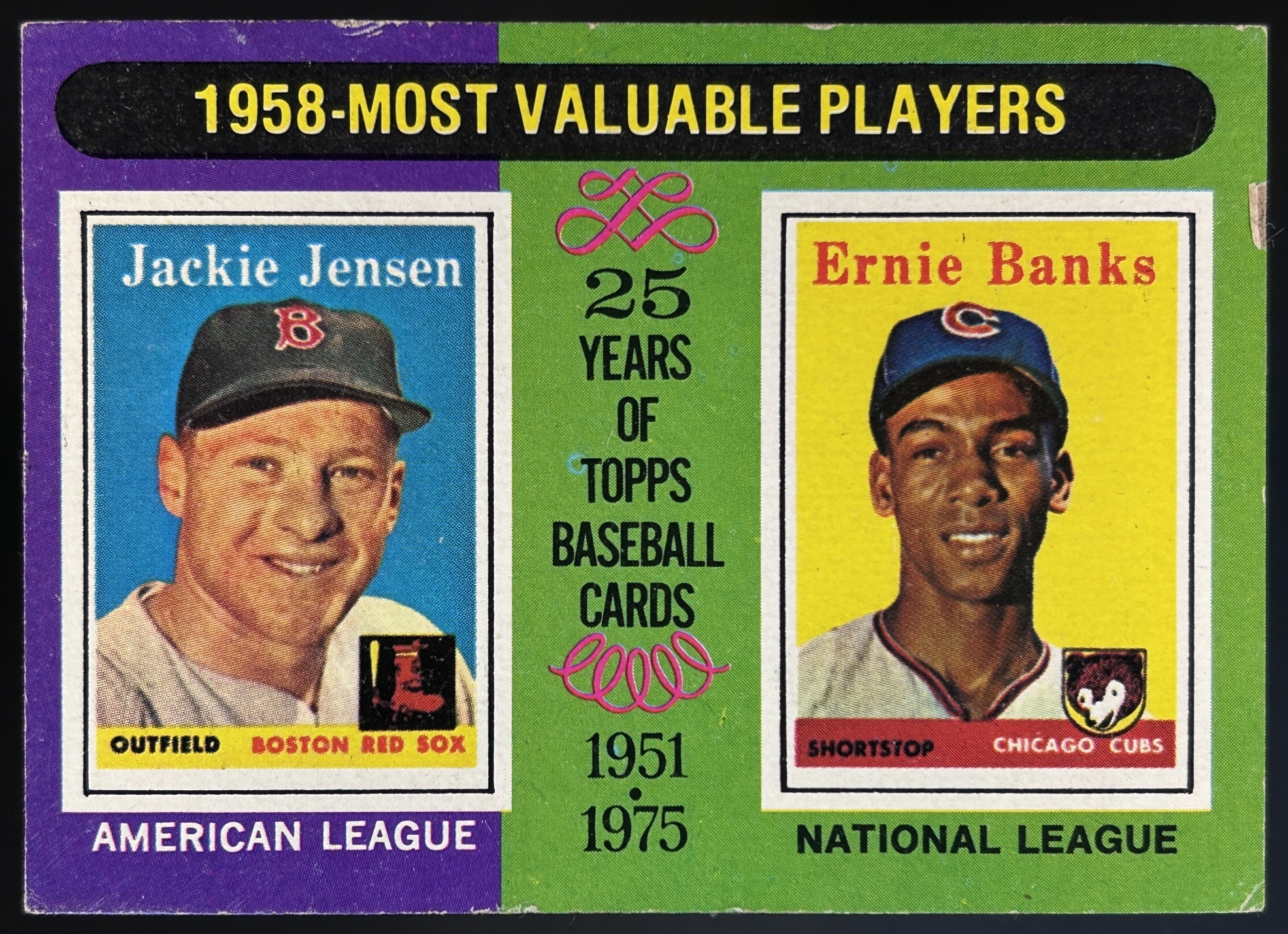 Card image for 1975 TOPPS 1958 MVPS JACKIE JENSEN ERNIE BANKS M #196
