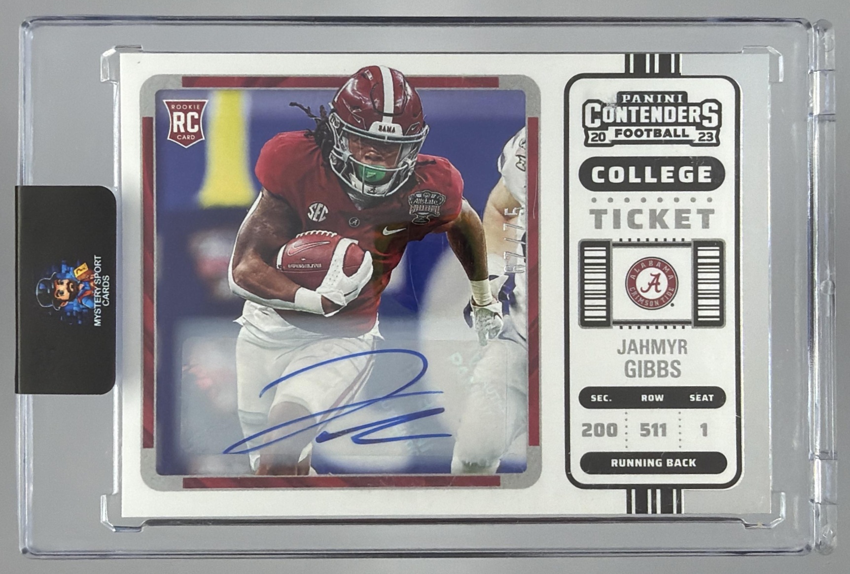 Card image for 2023 Panini Chronicles Draft Picks Jahmyr Gibbs Contenders College Ticket Auto /75 #8 RC Crimson Tide