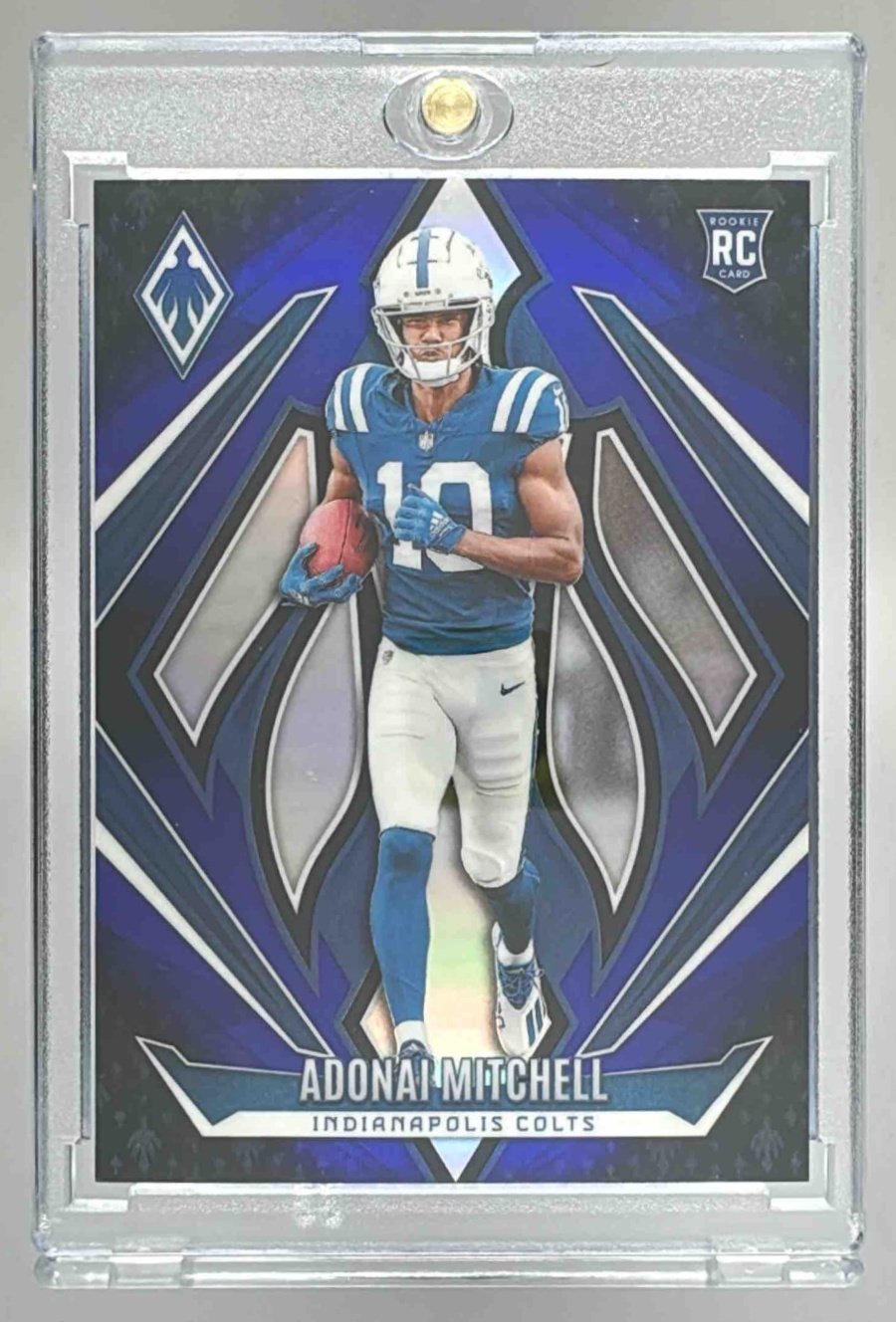 Card image for 2024 Panini Phoenix Adonai Mitchell Blue Fade /249 #153 RC Colts