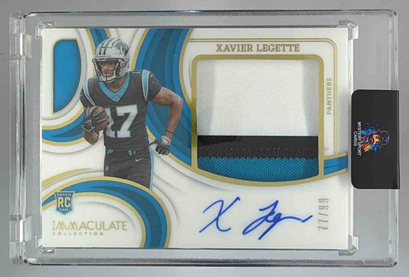 Card image for 2024 Panini Immaculate Xavier Legette Premium Patch Rookie Auto Emerald /18 #PPRA-XLE RC Panthers