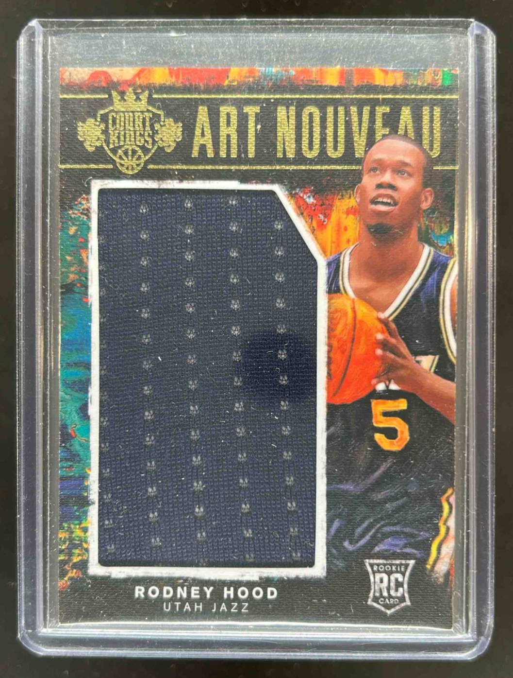 Card image for 2014-15 PANINI COURT KINGS RODNEY HOOD ART NOUVEAU JERSEYS /299 #21 RC UTAH JAZZ