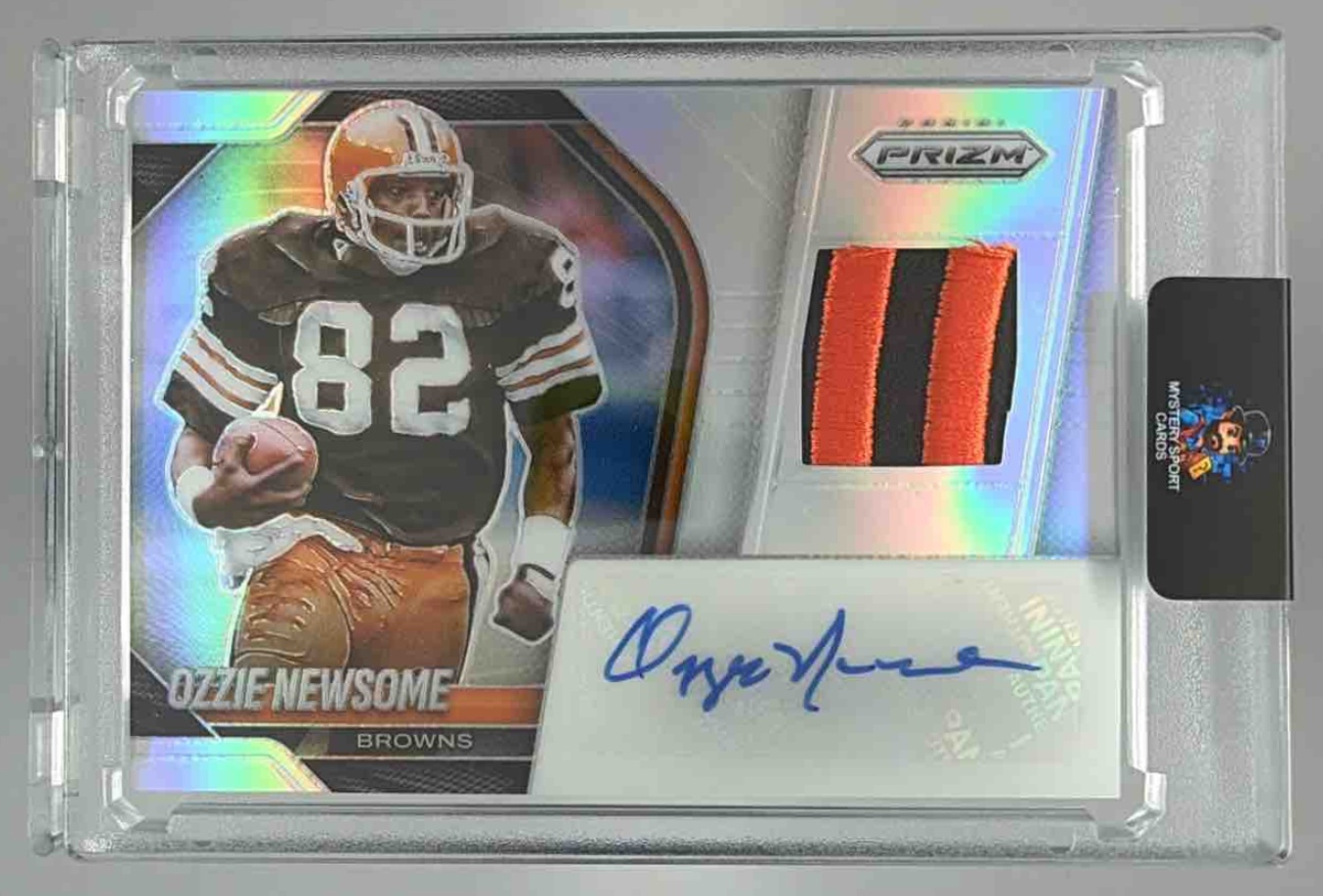 Card image for 2025 Panini Prizm Ozzie Newsome Patch Auto Silver /99 #PAU-ONE MEM Browns