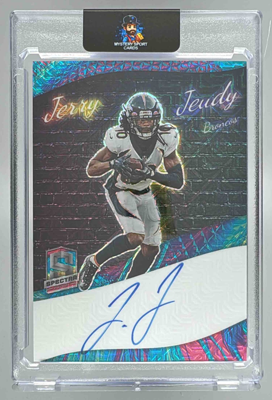 Card image for 2023 Panini Spectra Jerry Jeudy Colorgraphs Meta /25 #C-JJ Auto Broncos