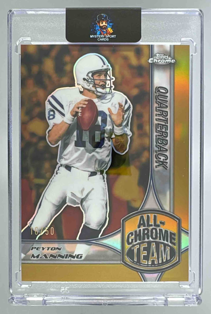 Card image for 2024 Topps Chrome Peyton Manning All- Team Gold Refractor /50 #ACT-1 Colts