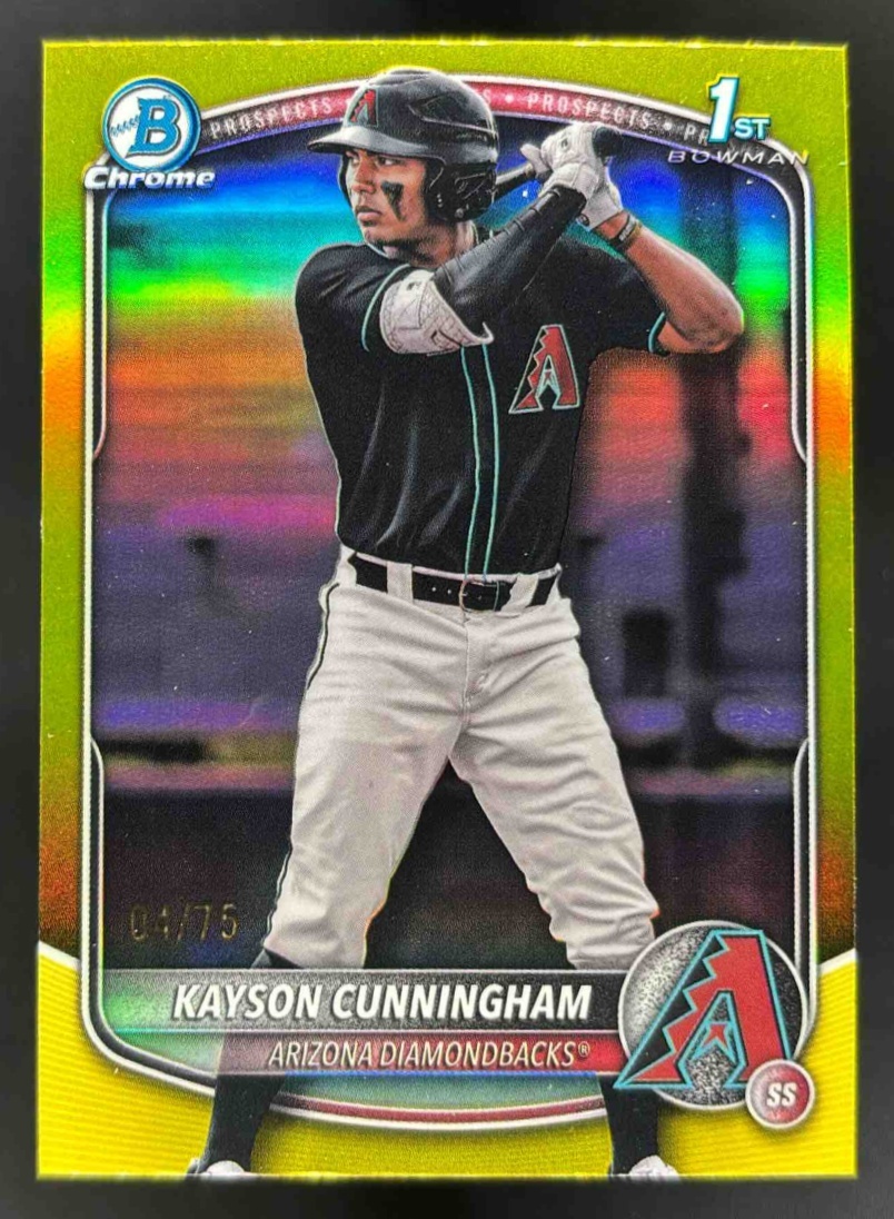 Card image for 2025 Bowman Draft Kayson Cunningham Chrome Yellow Refractor /75 1st Prospect