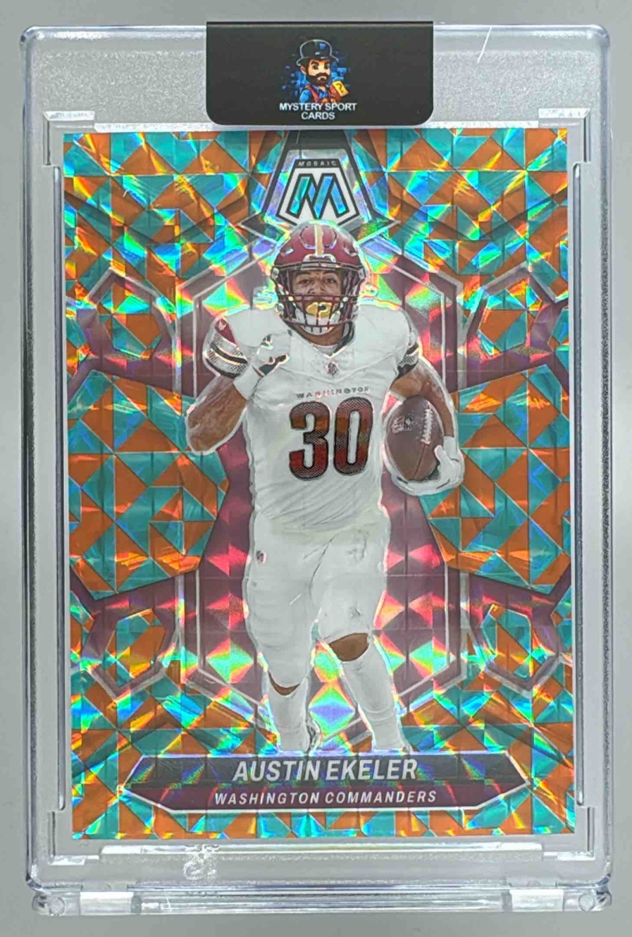 Card image for 2024 Panini Mosaic Austin Ekeler Tessellation Prizm /15 #218 Commanders