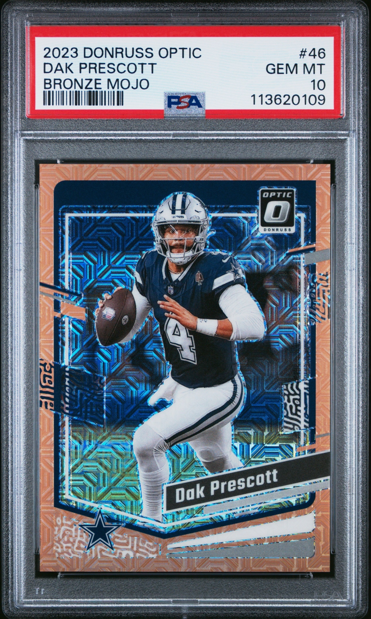 Card image for 2023 Panini Donruss Optic Dak Prescott Bronze Mojo Prizm /35 #46 Cowboys