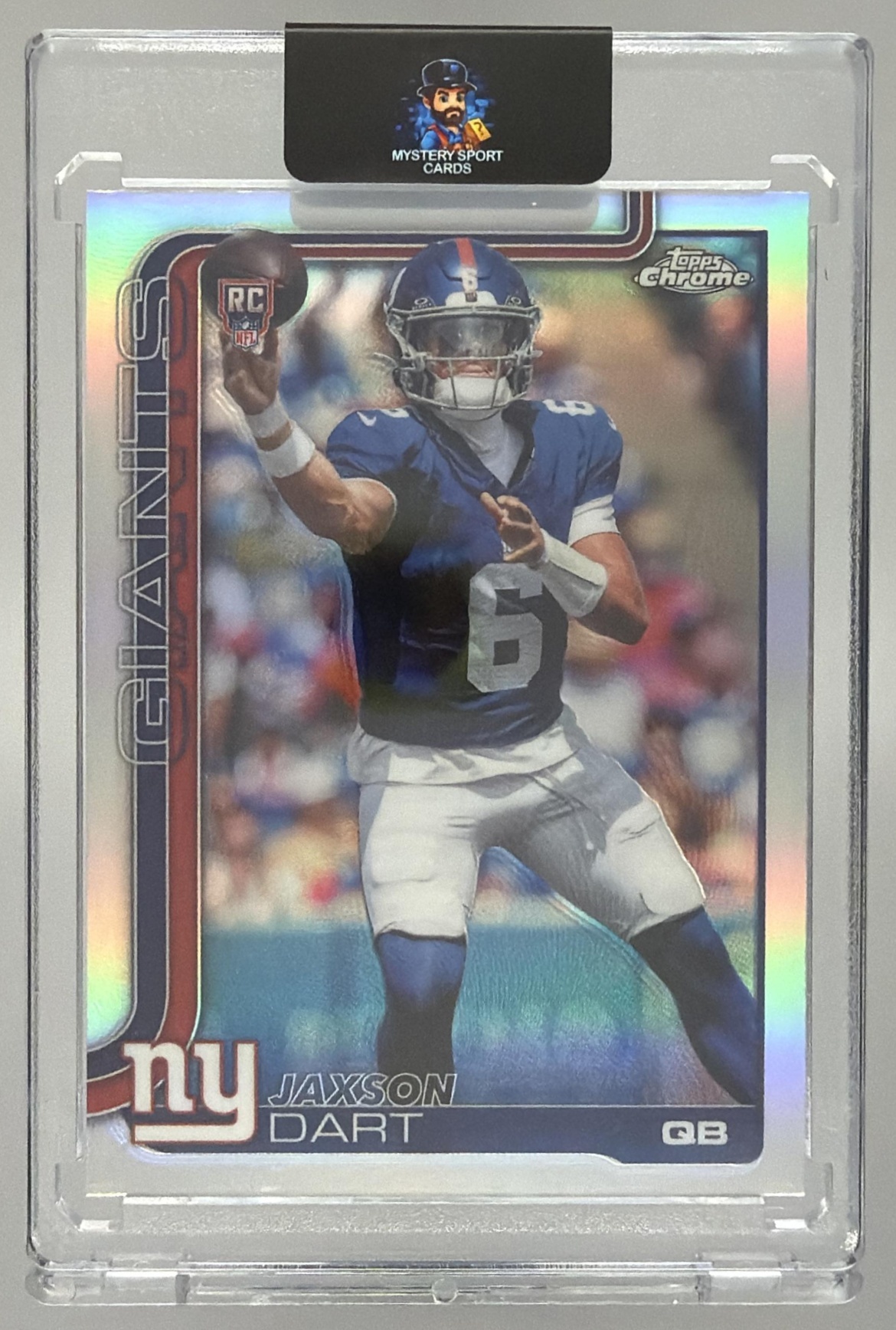 Card image for 2025 Topps Football Chrome Jaxson Dart Rookie Refractor #306 RC New York Giants
