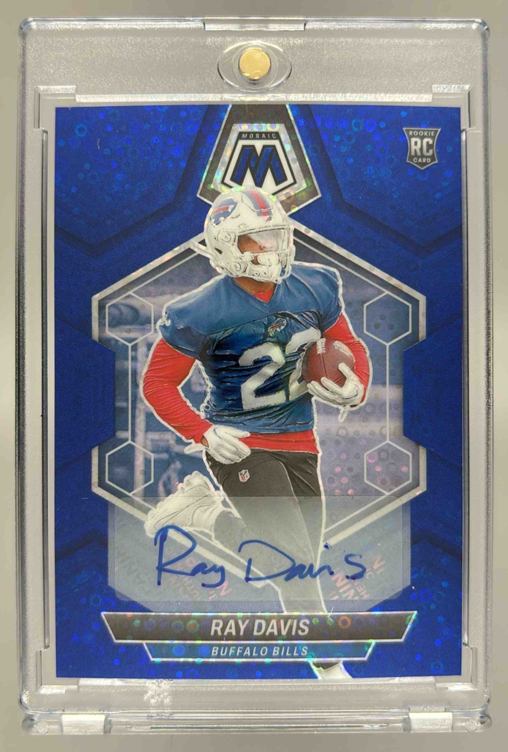 Card image for 2024 Panini Mosaic Ray Davis Rookie Auto Blue Prizm #387 RC Bills