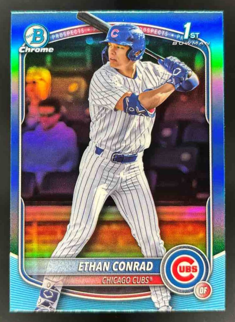 Card image for 2025 Bowman Draft Ethan Conrad Chrome Sky Blue Refractor #BDC-17 Cubs