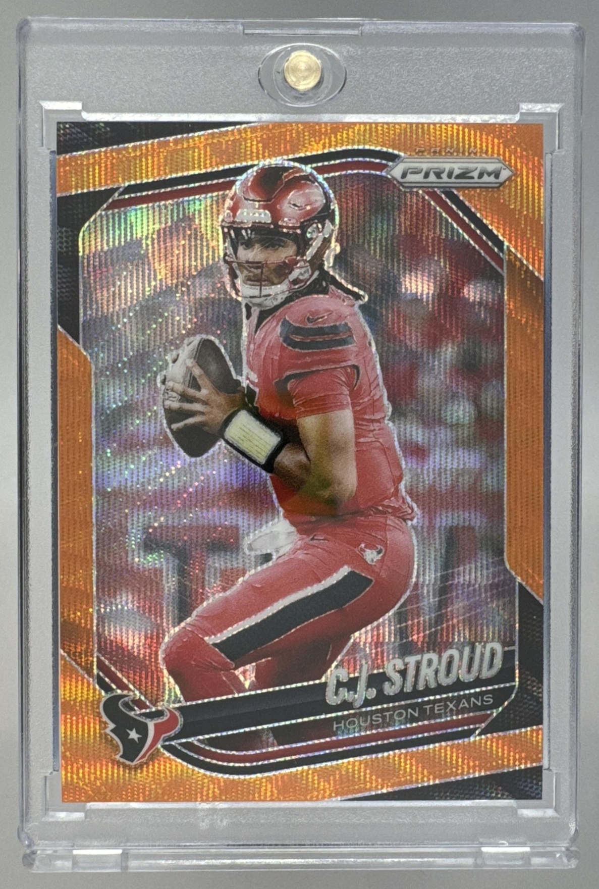 Card image for 2025 Panini Football Prizm C.J. Stroud Orange Wave /65 #143 Houston Texans