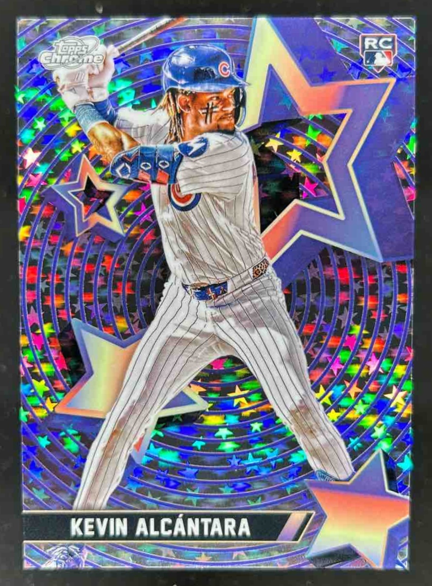 Card image for Kevin Alcantara 2025 Topps Baseball Cosmic Chrome Starfractor RC Chicago Cubs