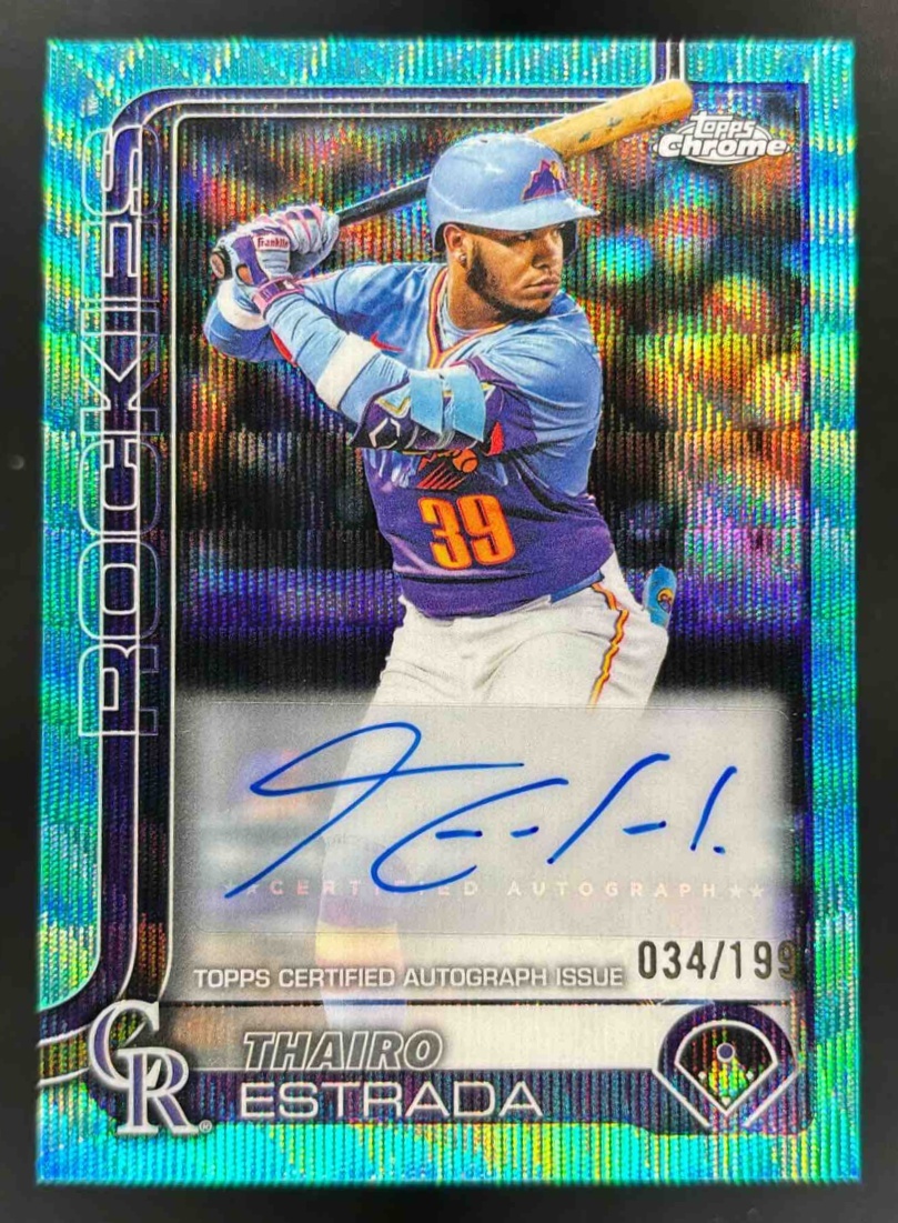 Card image for 2025 Topps Chrome Update Thairo Estrada Auto Aqua Wave Refractor /199