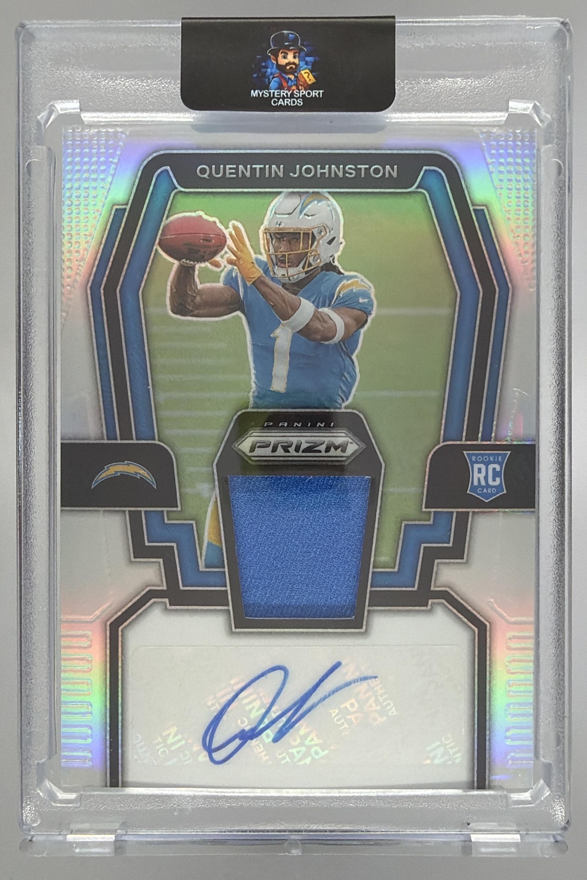 Card image for 2023 Panini Prizm Quentin Johnston Rookie Patch Auto Silver /99 #RPA-QJ MEM RC Chargers