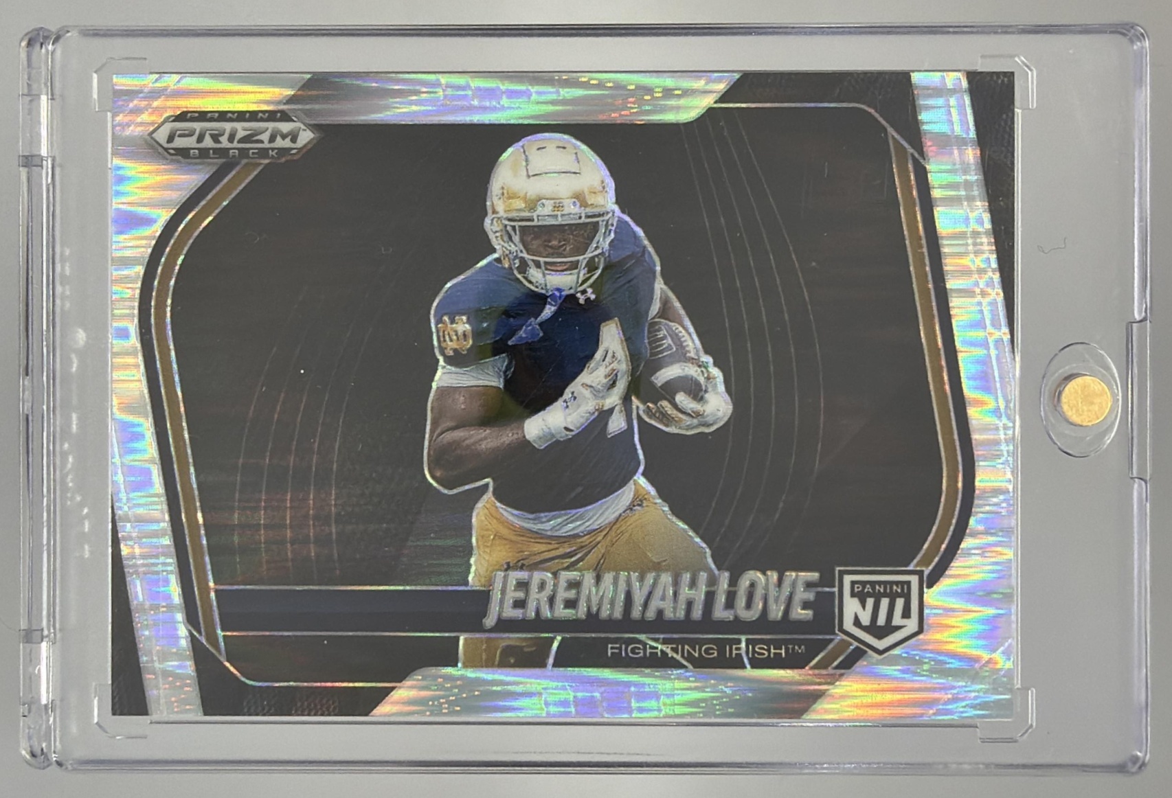 Card image for 2025 Panini Prizm Black Jeremiyah Love Prospects Skewed /249 #189 Fighting Irish