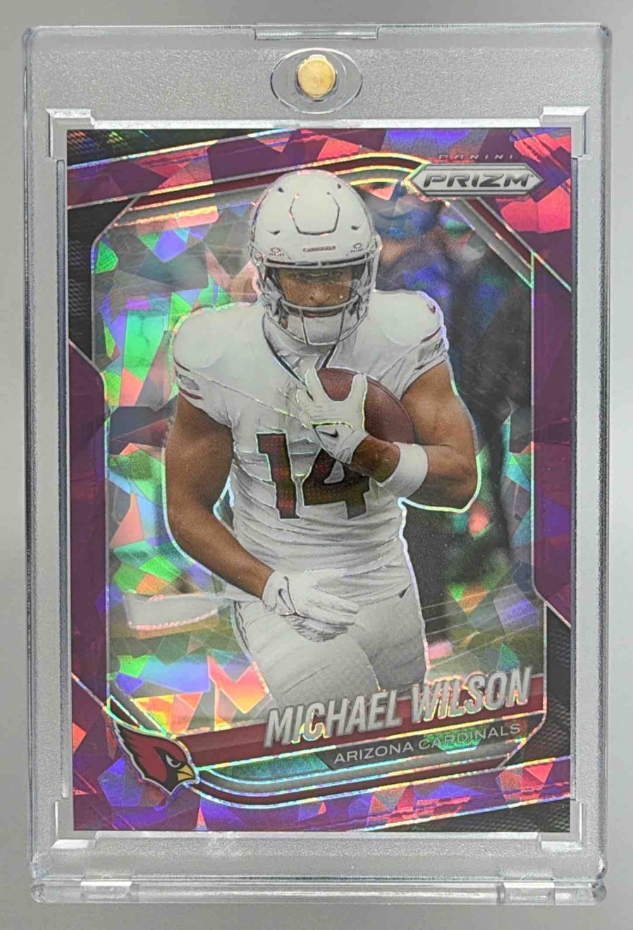 Card image for 2025 Panini Football Prizm Michael Wilson Purple Ice /225 #145 Arizona Cardinals