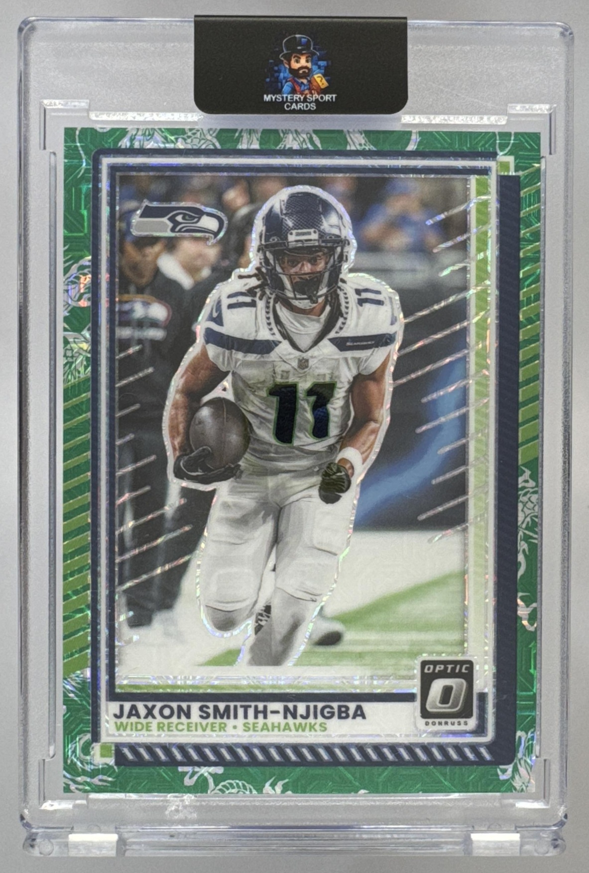 Card image for 2025 Panini Donruss Optic Jaxon Smith-Njigba Dragon Prizm /24 #7 Seahawks