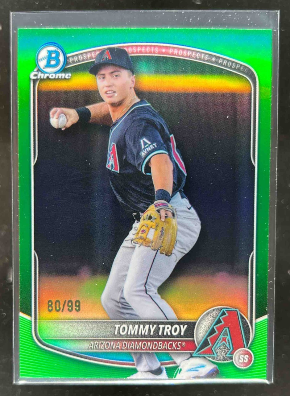 Card image for Tommy Troy 2025 Bowman Draft Chrome Green Refractor /99