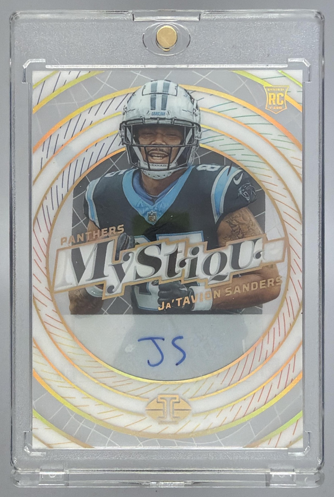 Card image for 2024 Panini Illusions Ja'Tavion Sanders Mystique Auto Green /5 #40 RC Panthers