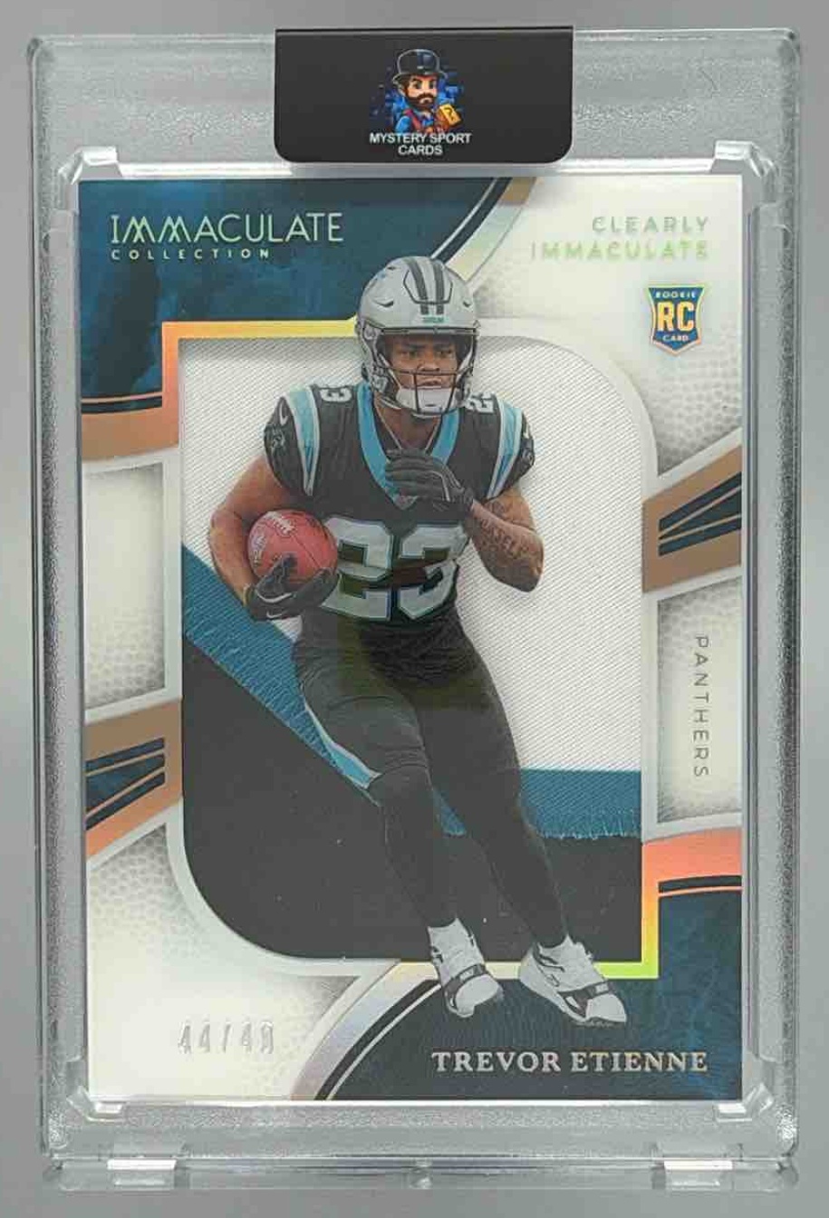 Card image for 2025 Panini Immaculate Collection Trevor Etienne Clearly Rookie Jerseys /99 #CIRJ-TEE MEM RC Panthers