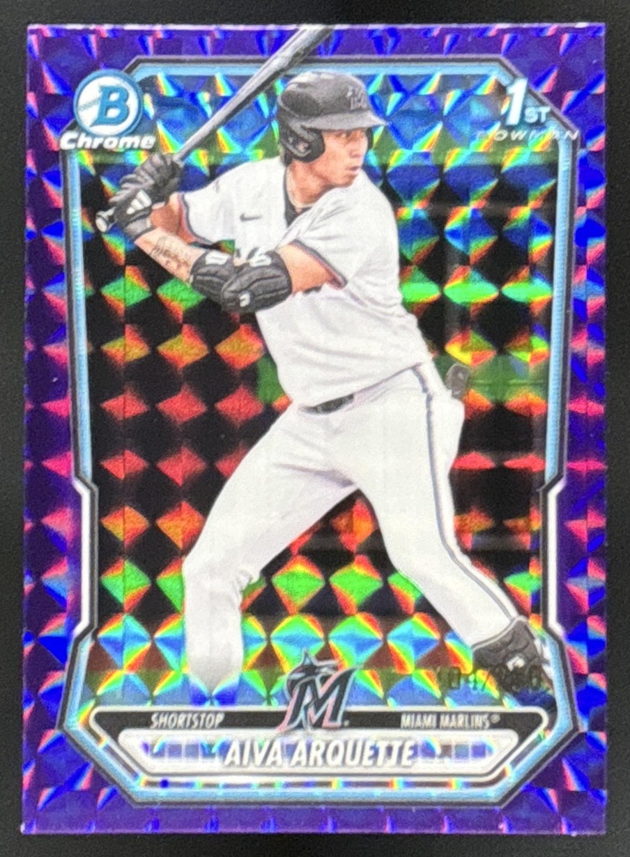 Card image for 2026 Bowman Aiva Arquette Chrome Purple Geometric Refractor /250 1st Prospect