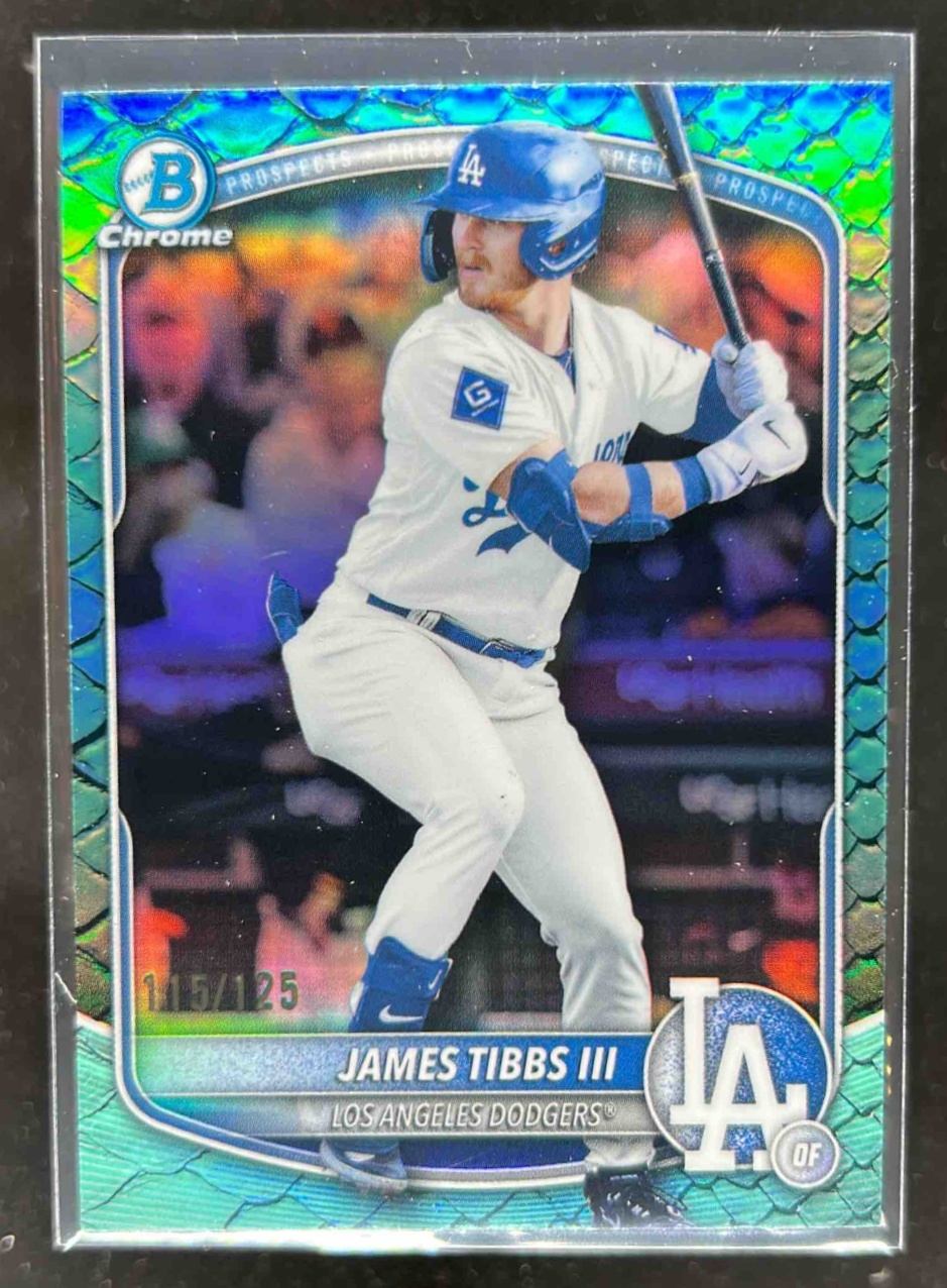 Card image for James Tibbs III 2025 Bowman Draft Chrome Aqua Reptilian Refractor /125