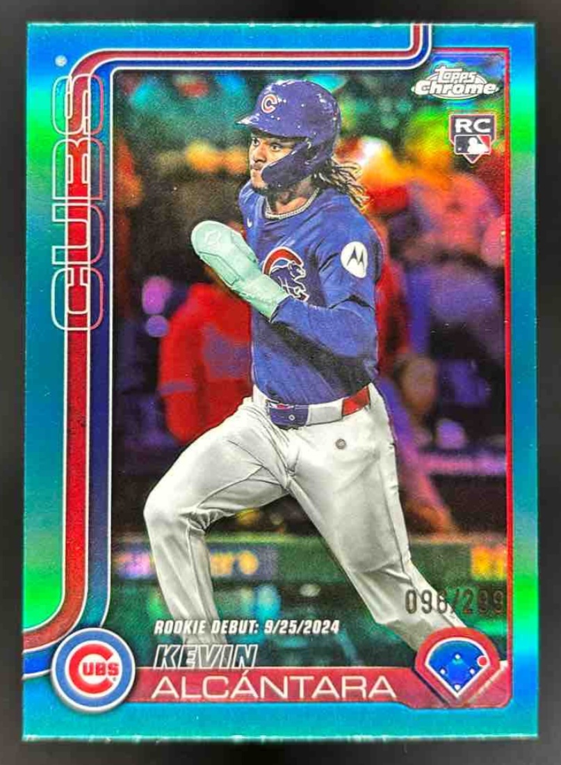 Card image for 2025 Topps Chrome Update Kevin Alcantara Teal Refractor /299 #USC25 RC Cubs
