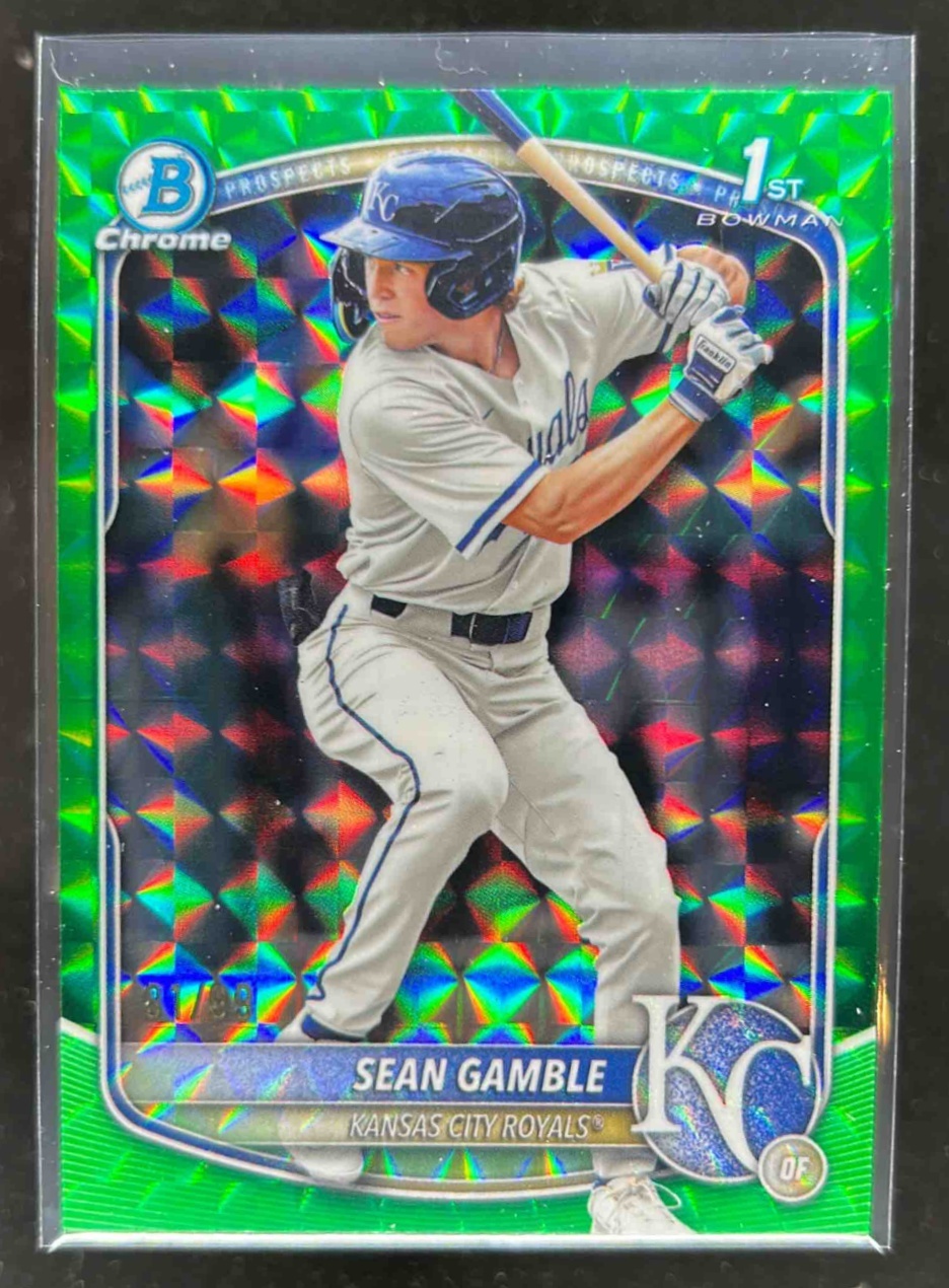 Card image for Sean Gamble 2025 Bowman Draft Chrome Green Geometric Refractor /99